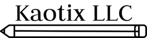 The image shows the text "Kaotix LLC" above a simple, black outline of a pencil on a light background.